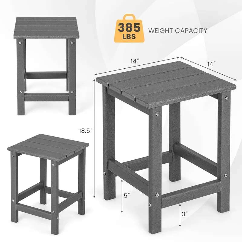 Outdoor Patio Side Table Set of 2 - HDPE Weather Resistant, 14W