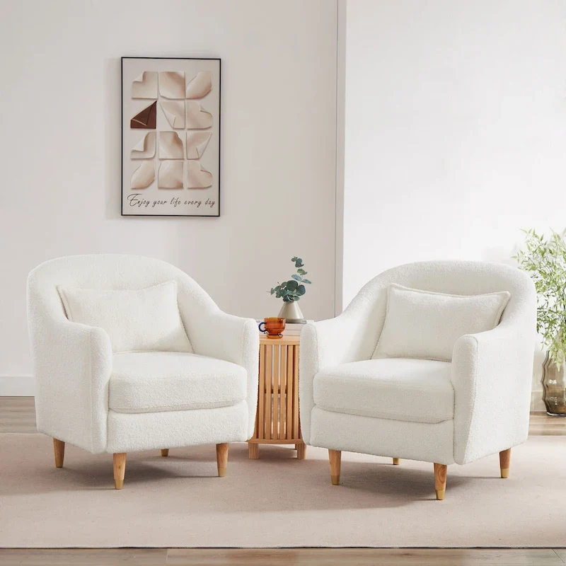 VANOMi 28.34W Set Of 2 Accent Armchair, Velvet Barrel Chair with Solid Wood Legs