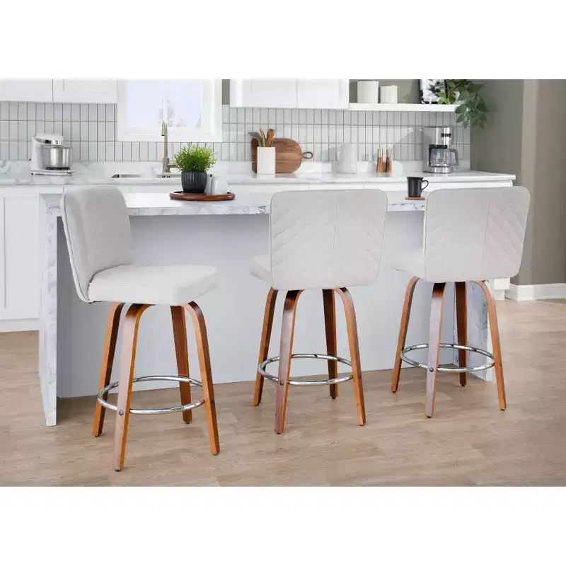 LumiSource Set of 2 Henry Counter Height Barstools Walnut Wood/Beige Fabric