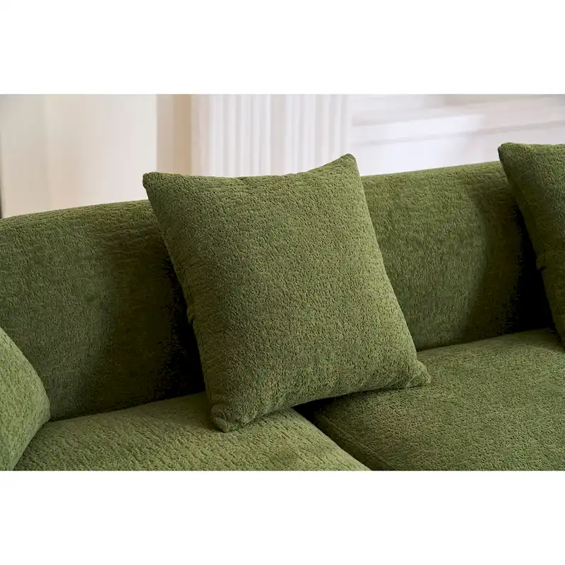 L-Shaped Chenille Sectional Sofa with Chaise and 4 Pillows