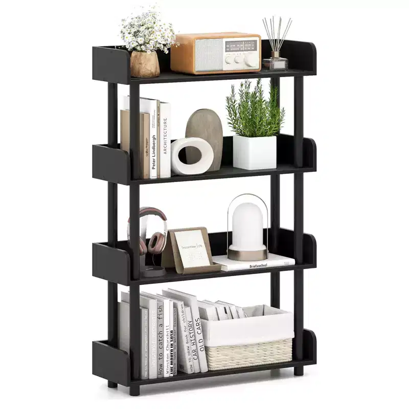 Costway 1/2 PCS 4-Tier Bookshelf with Anti-Tipping Kit Industrial Storage Unit for Living Room Rustic Brown/Black