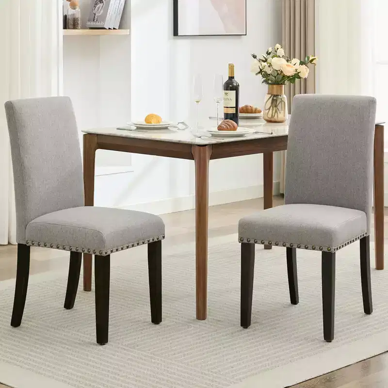 Modern Fabric Upholstered Dining Chairs Set of 2, Dining Chair with Wood Legs, Ergonomic Curved Back, 265LBS Capacity, for Dining Room, Kitchen