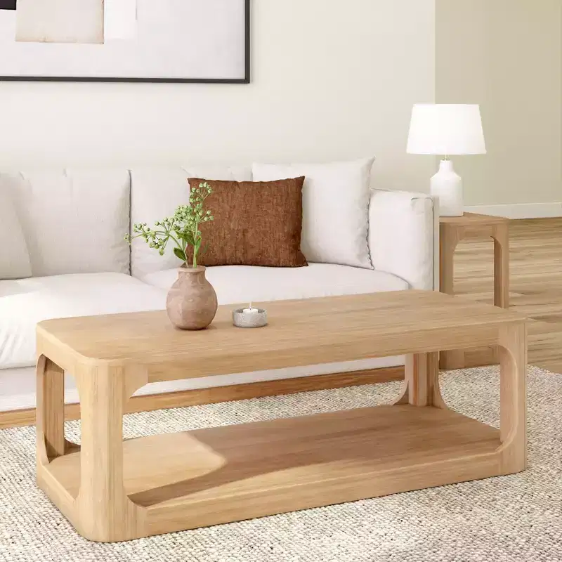 Plank+Beam Solid Wood Forma Coffee Table, 54 Modern Coffee Table with Storage Shelf