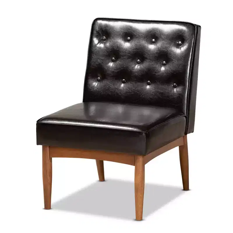Wood Dining Chair with Faux Leather Upholstered Seat