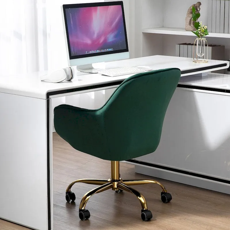 Modern Velvet 360 Degree Swivel Office Chair with Gold Base