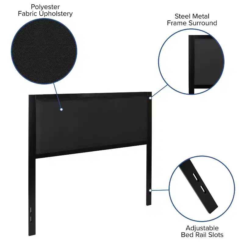 Emma and Oliver Metal Headboard - Fabric Upholstery Fits Standard Bed Frames
