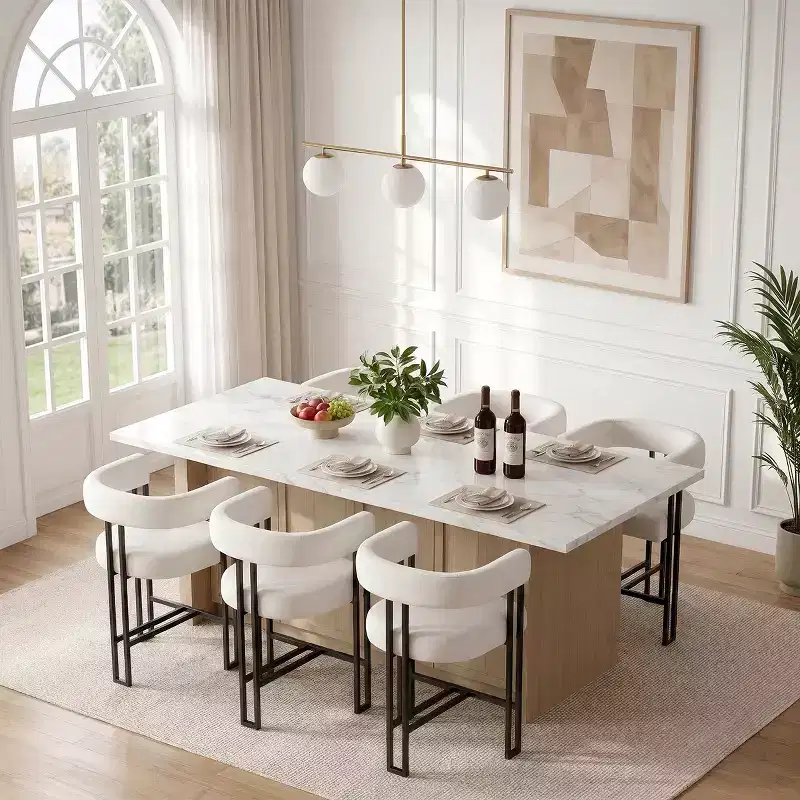 Set of 6 Modern 24 Counter Height Bar Stools with Back and Armrests, Velvet Upholstered Counter Stools for Kitchen Island or Bar-Panipeachy