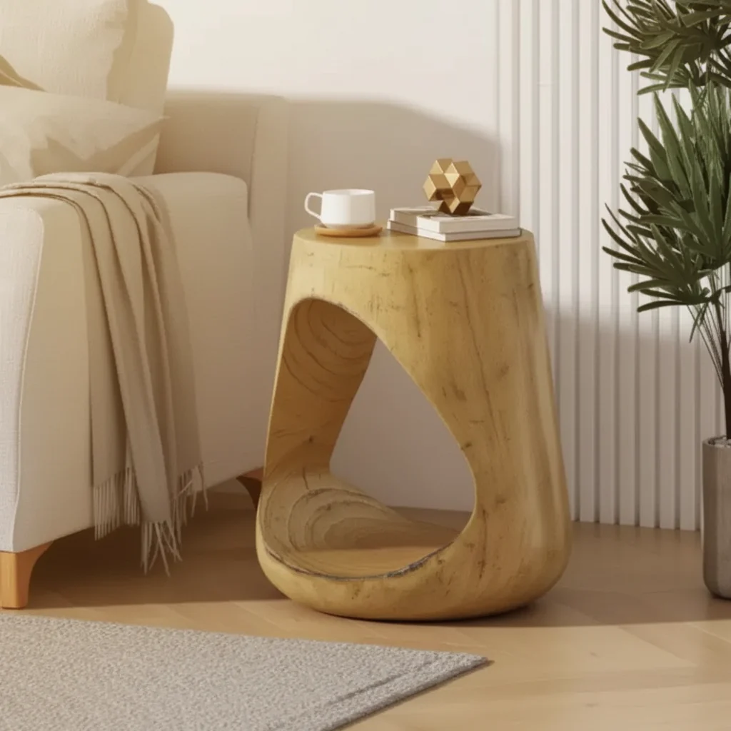 Hollow Side Table, Wood-like texture, Natural Color