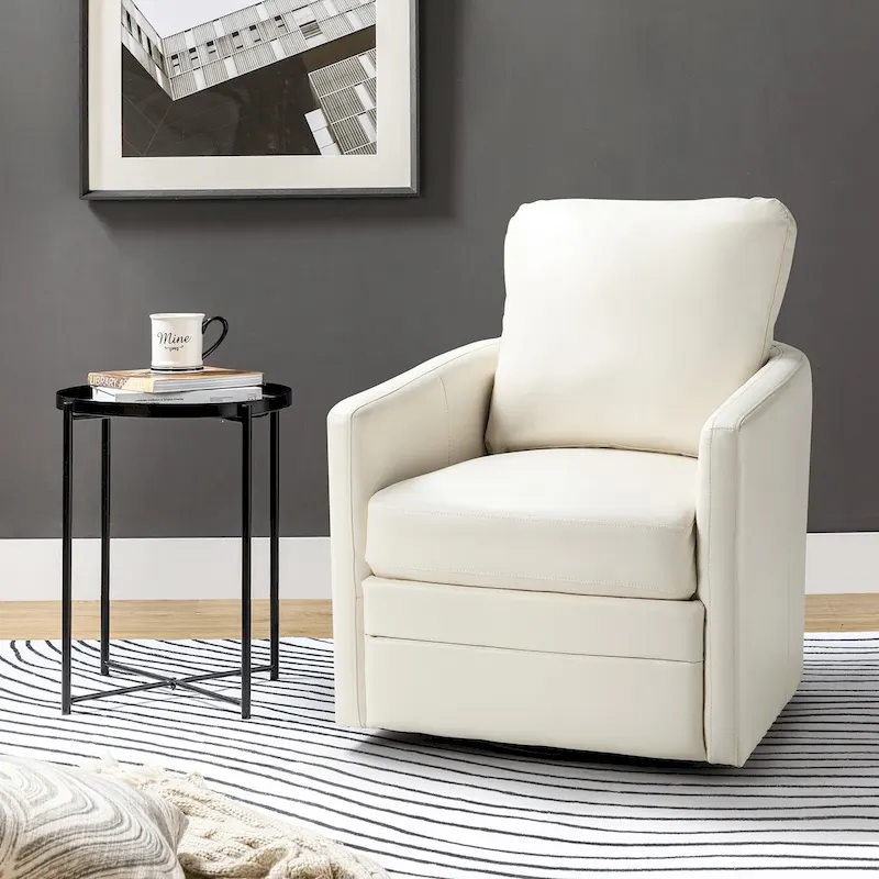 Navy/Turquoise/Green/Camel/Brown/Black/Ivory/Grey Faux Leather Swivel Barrel Accent Chair — 1-Seat