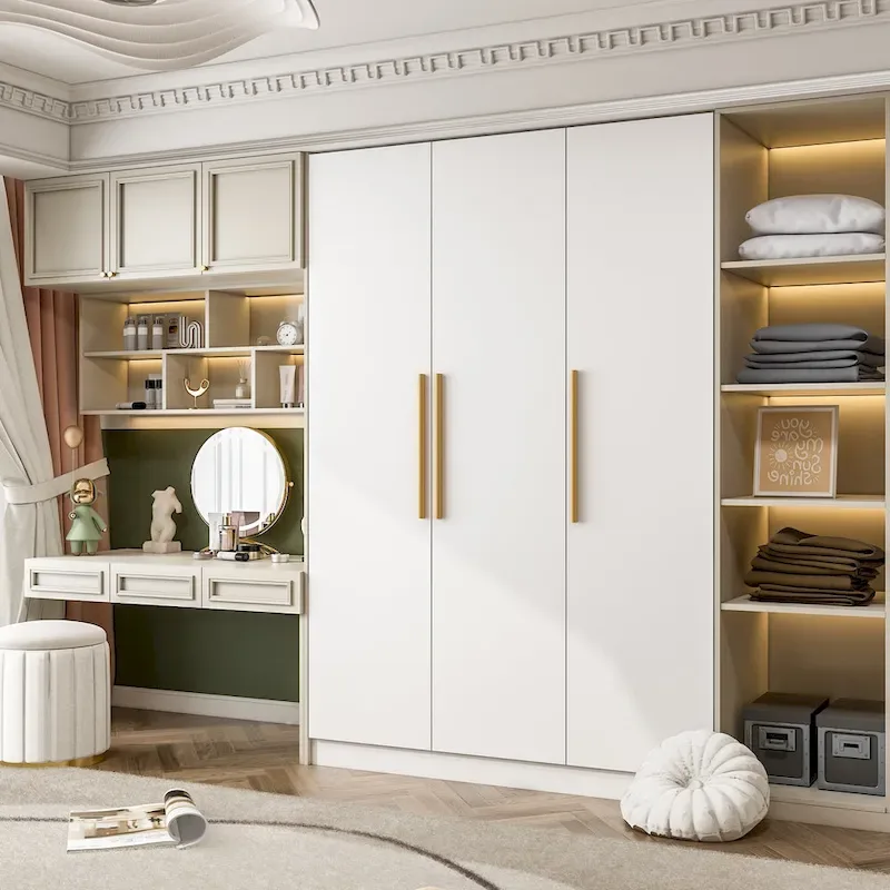 Wardrobe Armoire Wooden Closet Cabinet 6 Storage Cube and Hanging Rod