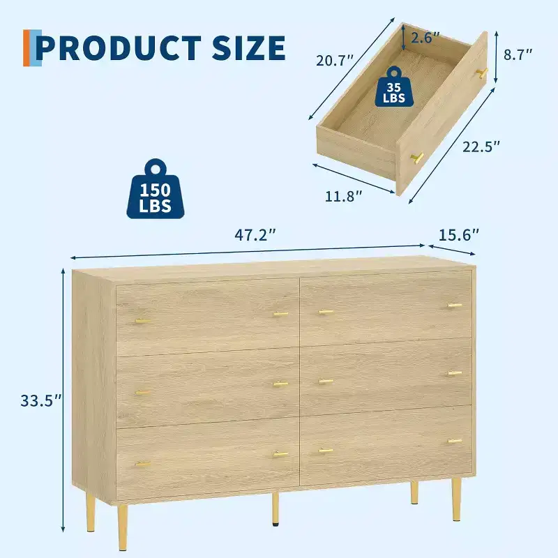 6-Drawer Dresser, 47.2