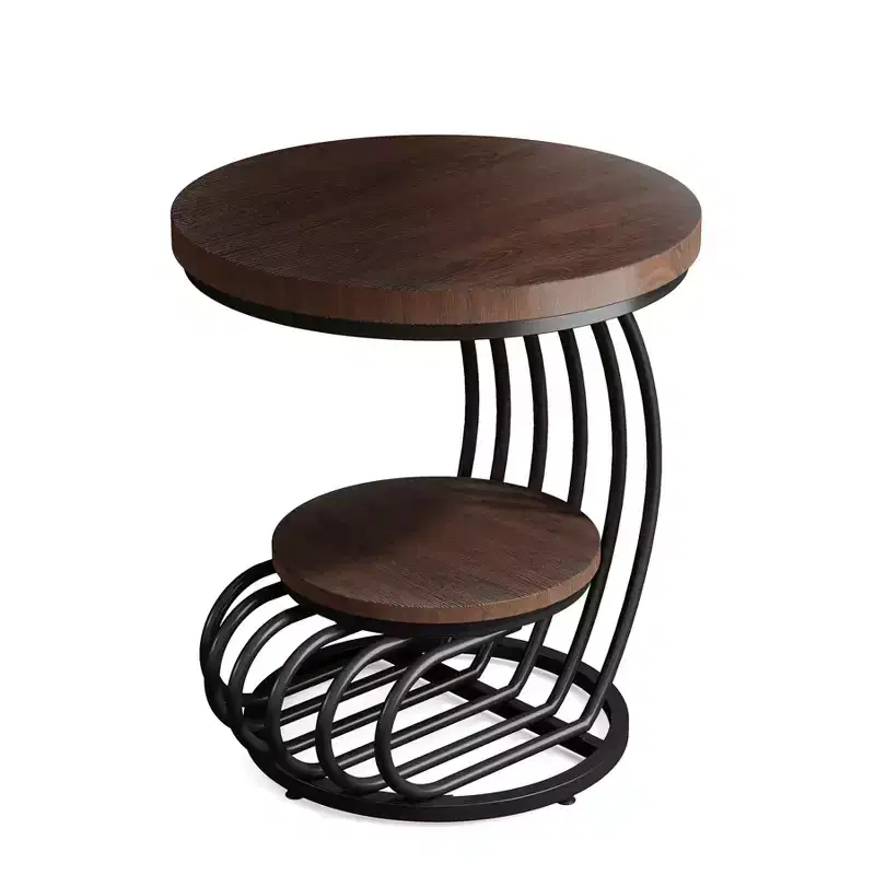 Lantine 2-tier Round End Table, Side Table with Storage Shelf, Metal Arc-Shaped Frame Accent Table for Living Room, Bedroom
