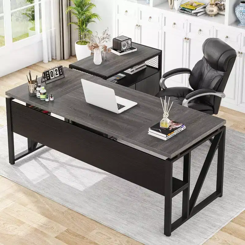 Lantine 63 L Shaped Executive Desk with Drawer Cabinet