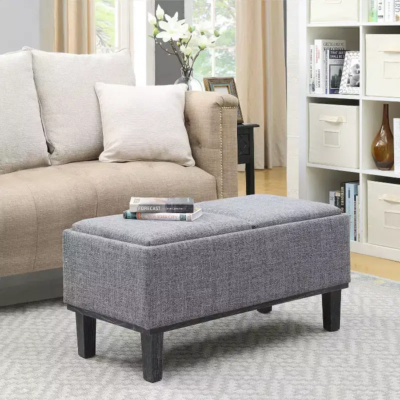 Storage Ottoman with Reversible Tray Top - Linen Upholstery, Sandstone