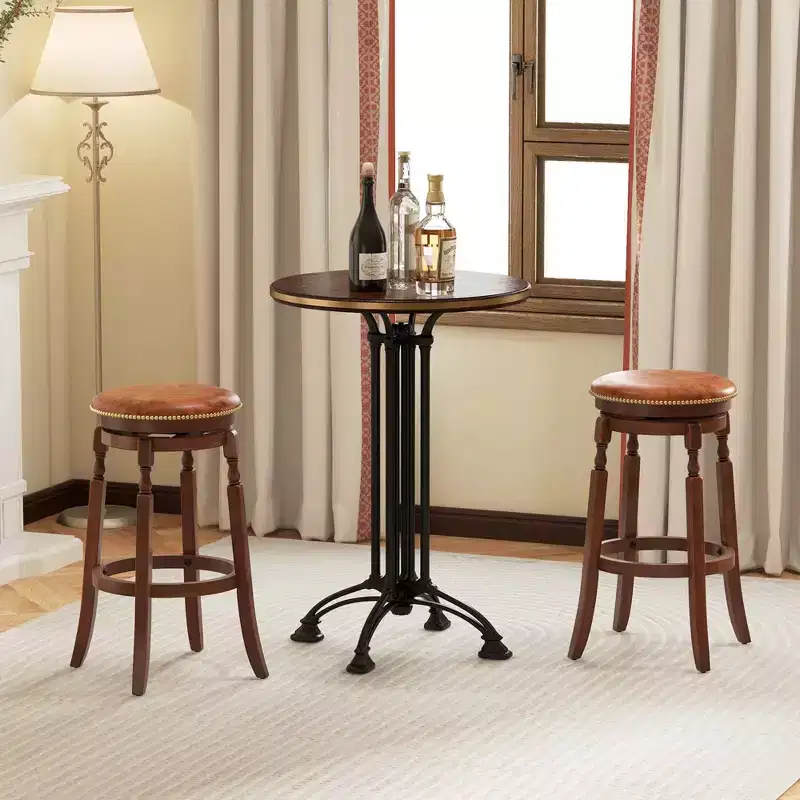 Costway 29 Swivel Bar Stool Set of 2/4 with Upholstered Seat & Rubber Wood Frame Round Walnut