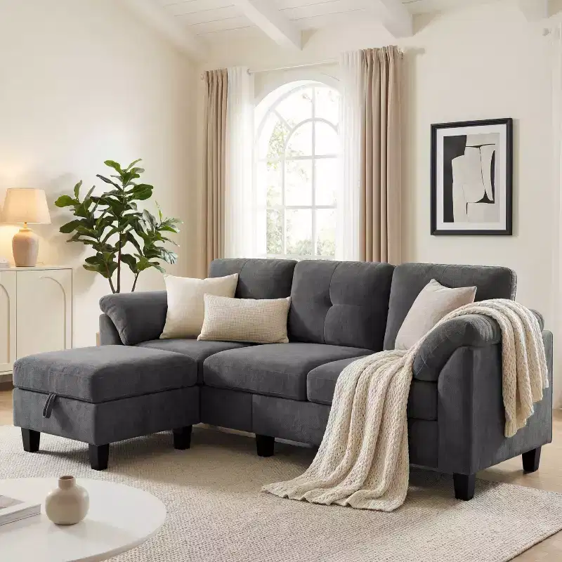 Dyonery 76.4-inch Modern Style Three-seater Sofa with Armrests and Pillows in Chenille Beige