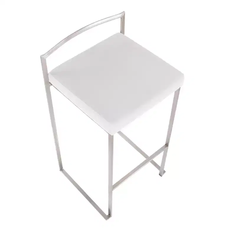 LumiSource Set of 3 Fuji Stacker Barstools Stainless Steel/White Velvet