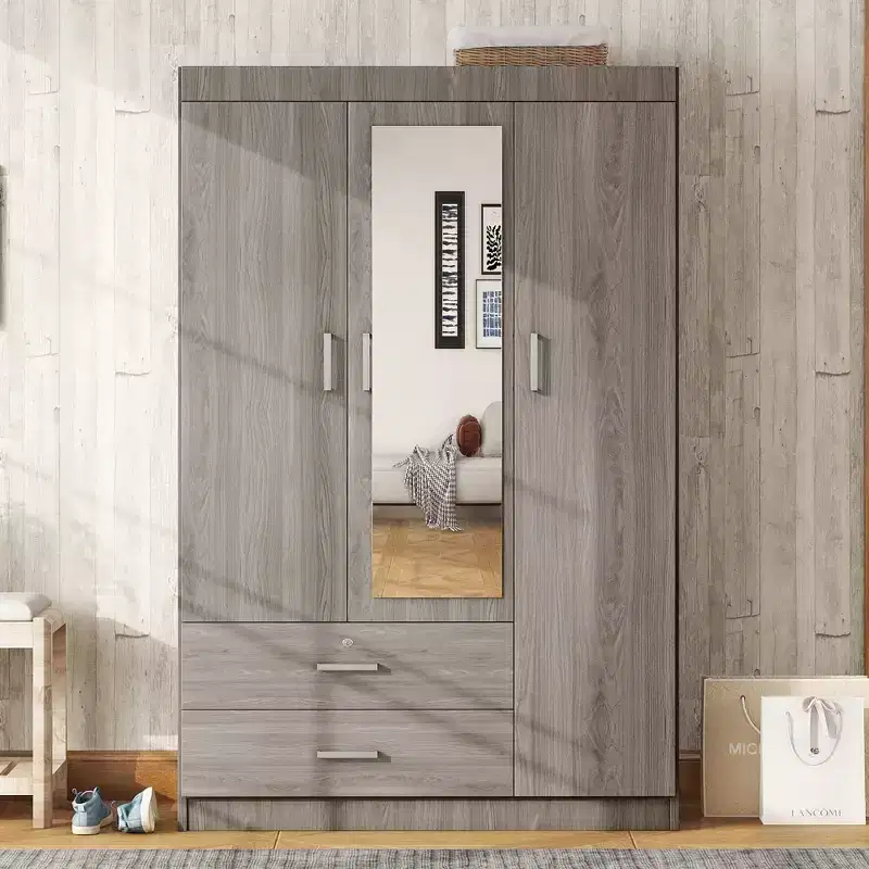 3-Door Wardrobe With Shelves And 2 Drawers, Clothing Armoire 4A