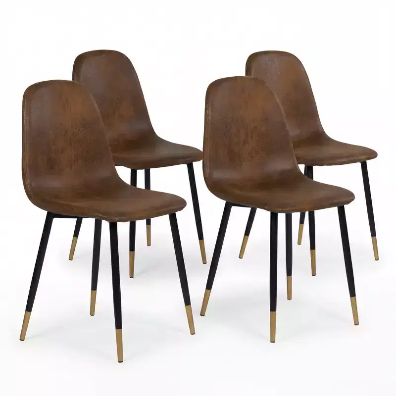 FurnitureR Set of 4 Upholstered Dining Chairs, Vintage Brown Faux Suede Side Chairs with Metal Legs, Modern Accent Chairs for Dining Room