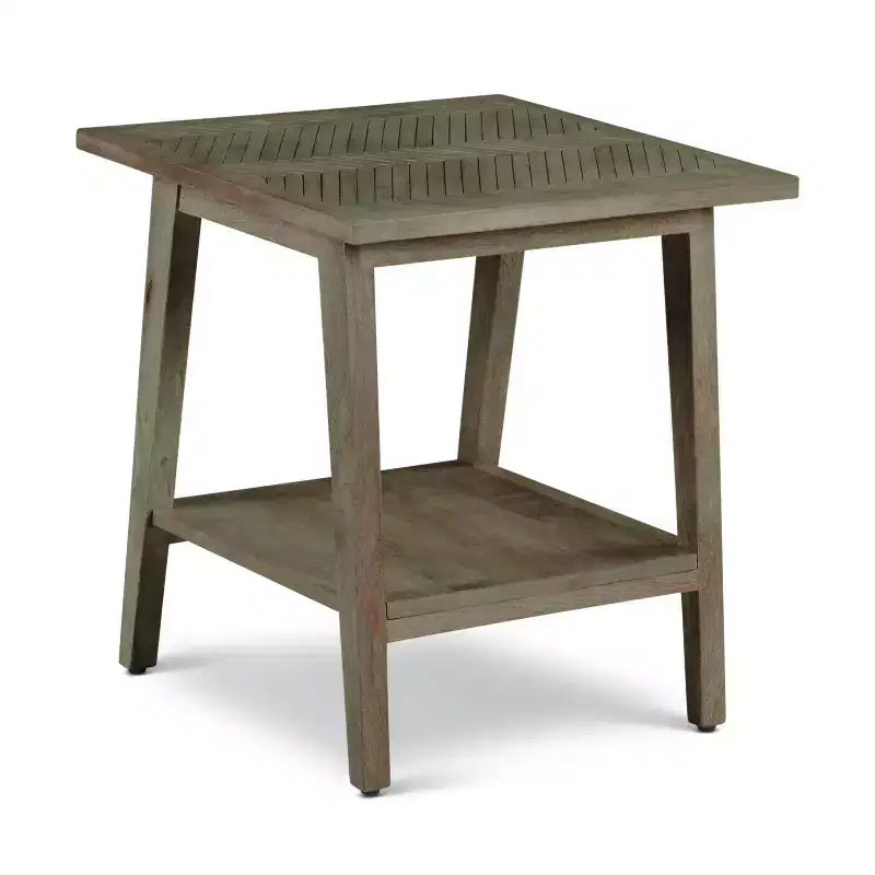 Square End Table Natural: Mango Wood, Mid-Century Modern, Storage Shelf