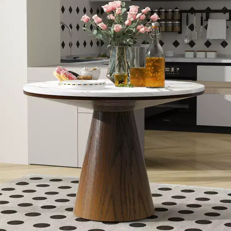 Whisen Retro Wood Top Frustum Pedestal Dining Table