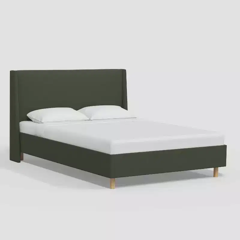 Encino Upholstered Wingback Platform Bed – Dry Classic Velvet, Pine Wood Frame