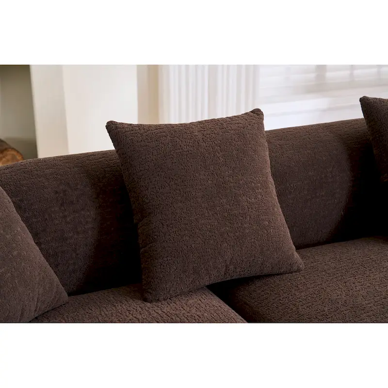 L-Shaped Chenille Sectional Sofa with Chaise and 4 Pillows