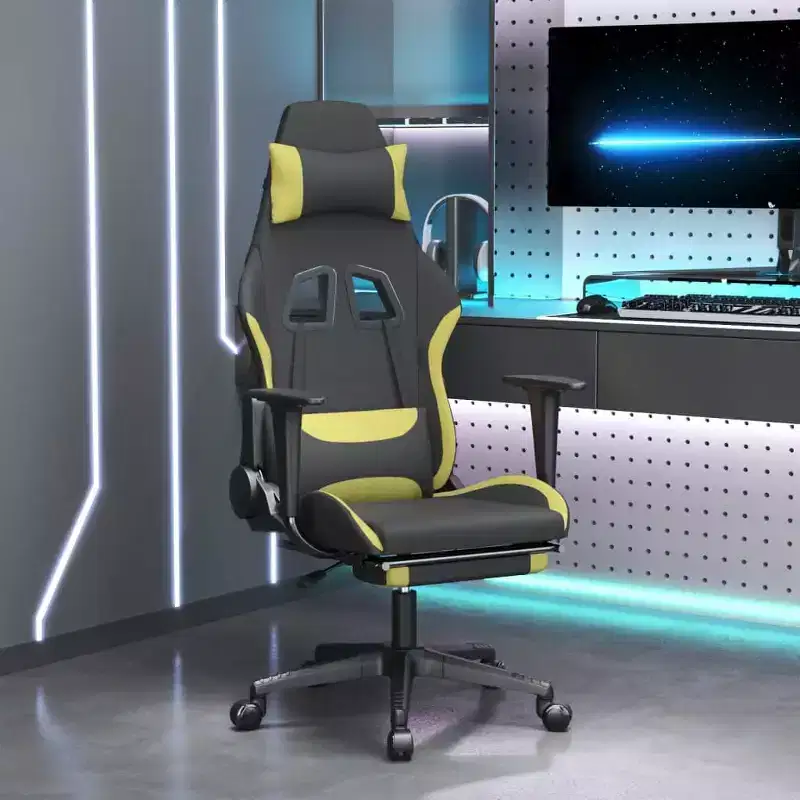 vidaXL Gaming Chair with Footrest, Black and Light Green, Fabric