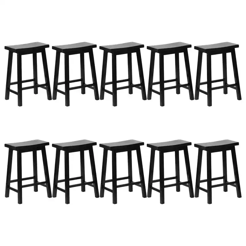 Classic Saddle-Seat 24 Tall Kitchen Counter Stools For Homes, Dining Spaces, And Bars W/Backless Seats, 4 Square Legs, Black ( )