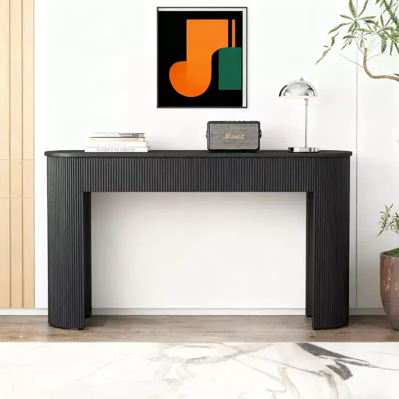 Luxystar Modern Console Table with 2 Concealed Drawers, Oval Top and Fluted Design for Entryway and Living Room