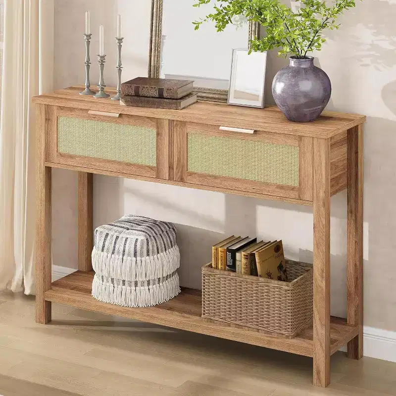 Rattan console table,console table with drawers,console table with storage,entrance console table