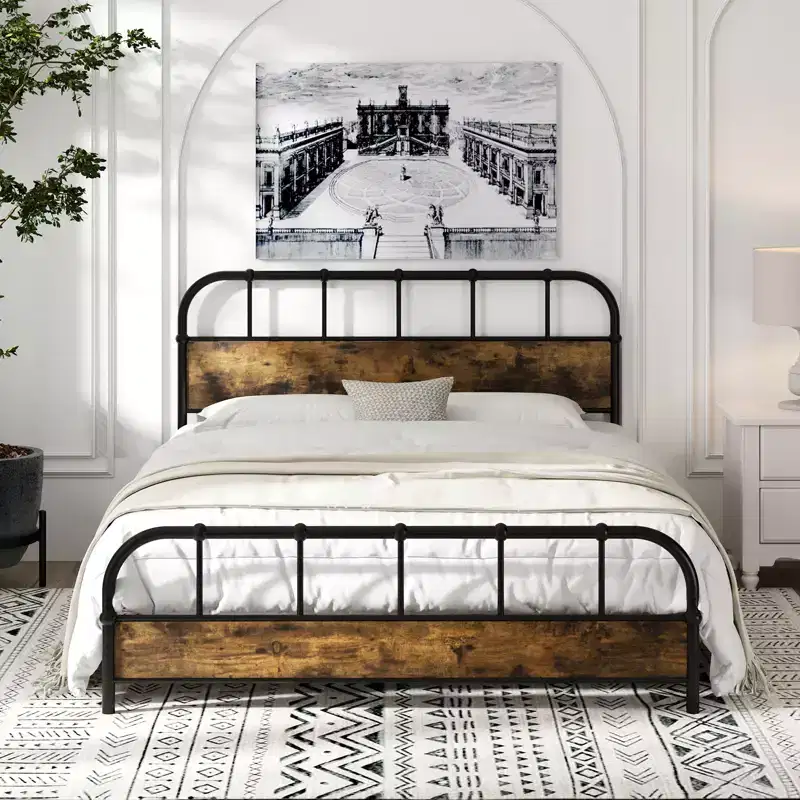 Costway Queen Size Bed Frame Industrial Platform Bed Frame w/ Under Bed Storage