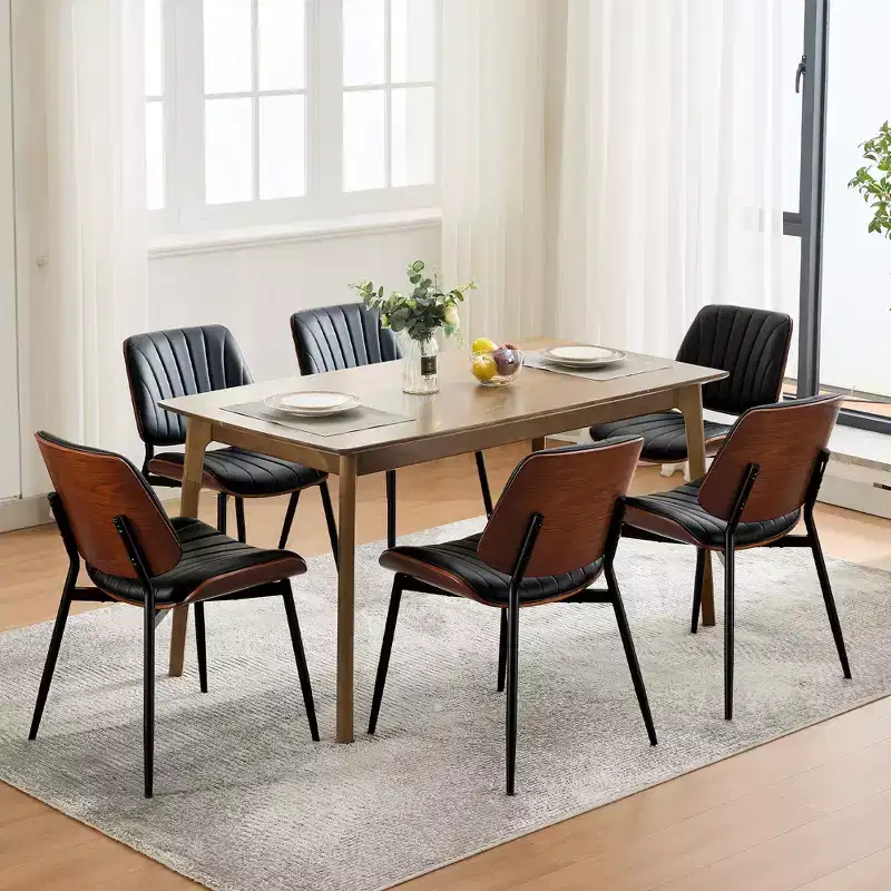 Set of 2 Dining Chairs with Upholstered Retro PU Leather and Metal Legs for Dining Room and Kitchen