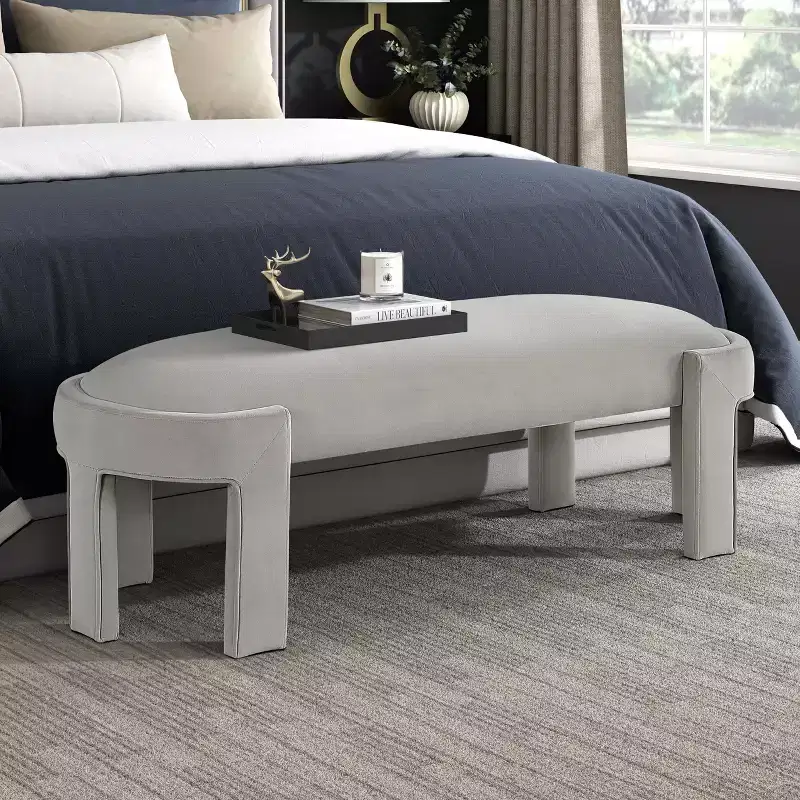 TUYOHW 54 Modern Oval Bench with Velvet Upholstered Vanity Stool with Sturdy Frame Durable End of Bed Bench Ottoman for Living Room, Entryway