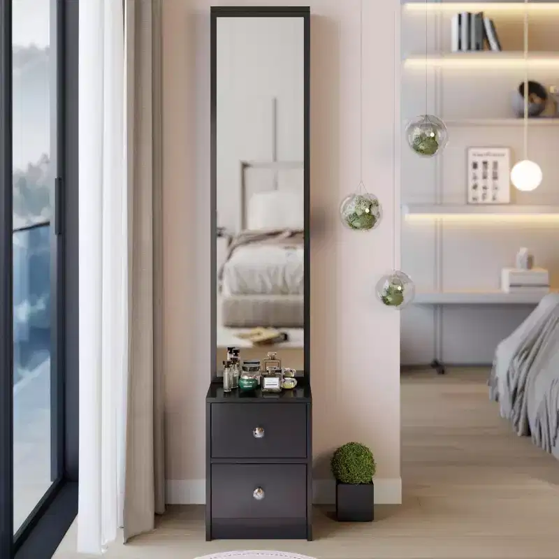 Full Length Mirror Cabinet with Storage, 63 Standing Mirror Cabinet with 2 Drawers, Makeup Storage Organizer Nightstand for Bedroom Bathroom