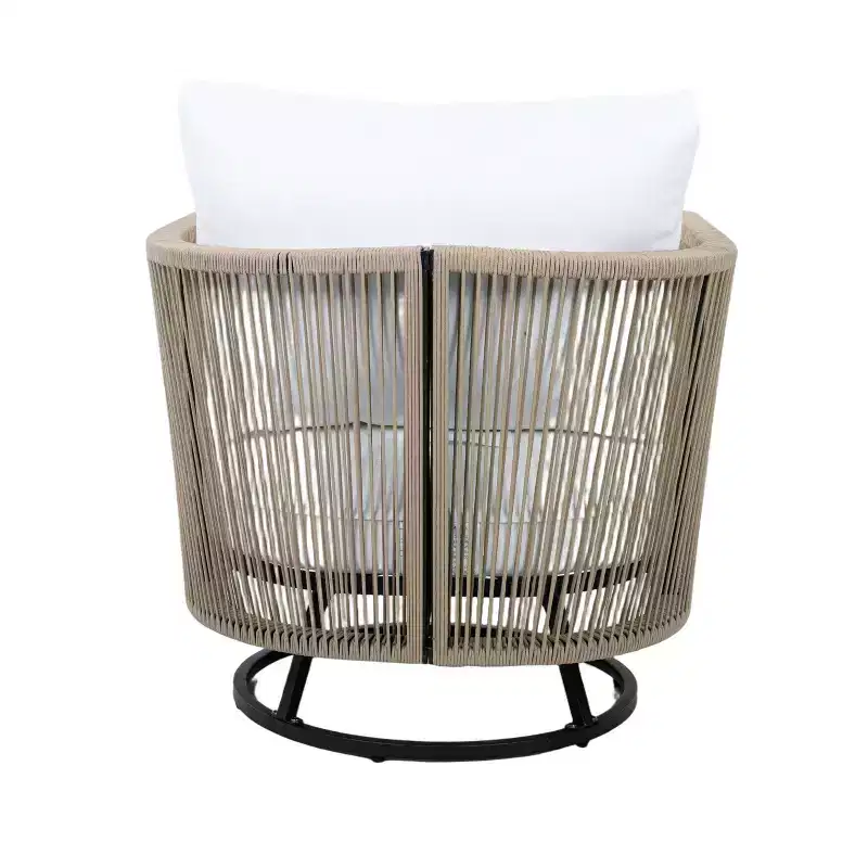 Christopher Knight Home Lucian Modern Patio Acacia Wood Handwoven Rope 360 Swivel Chair