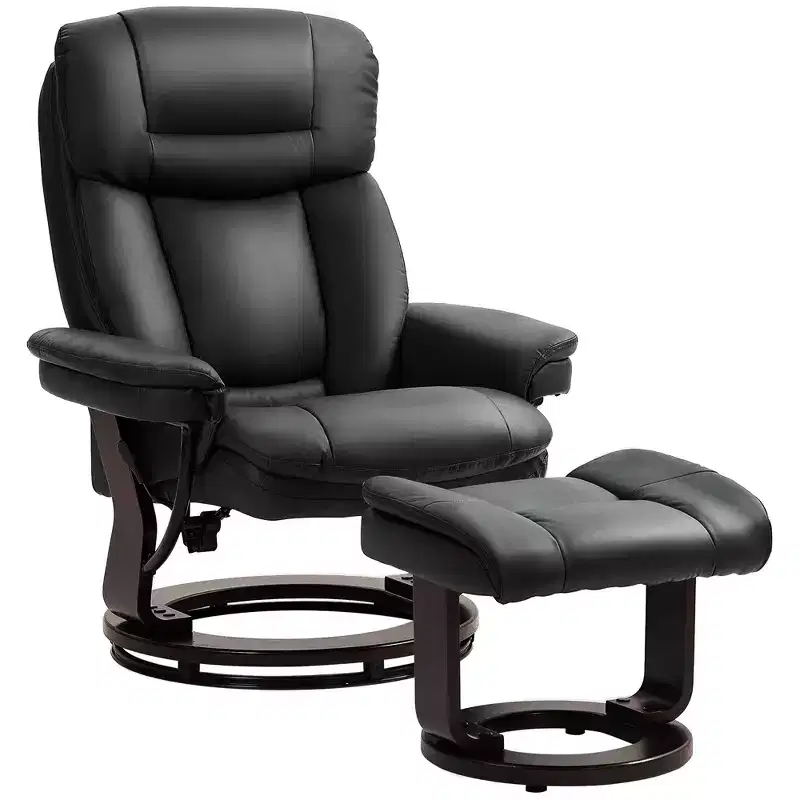 HOMCOM Swivel Recliner Chair with Ottoman, PU Leather Upholstered Reclining Chair with Footrest, for Living Room, Bedroom, Office