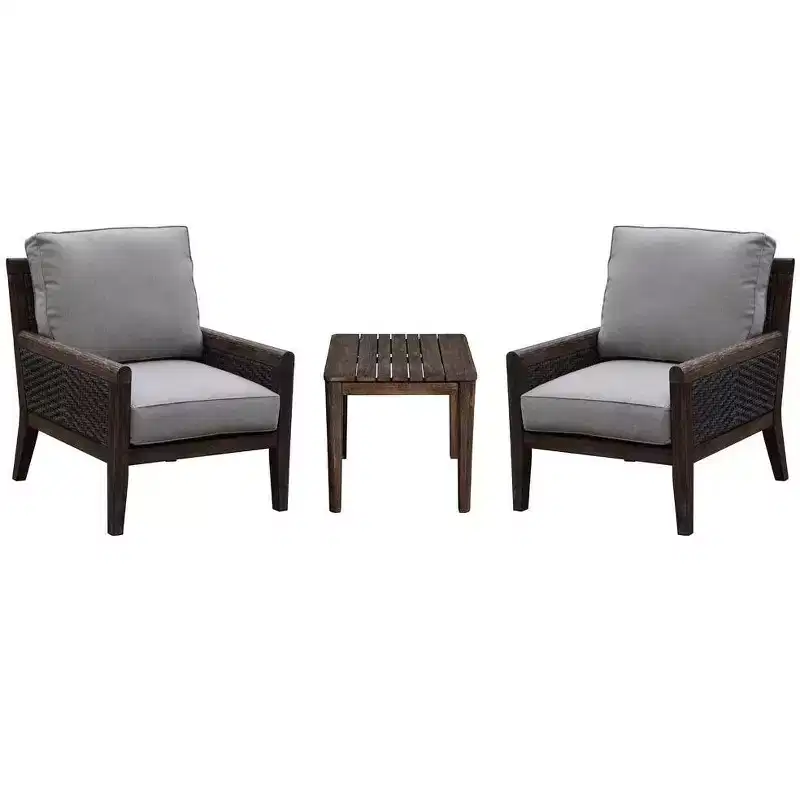 Courtyard Casual Bermuda FSC Teak Club Chair FSC Teak Rustic Taupe Stain with Weathered Gray Wicker Fully Assembled