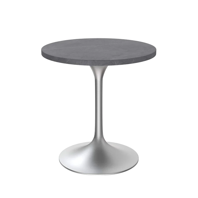 Grey / White / Black Round Sintered Stone Dining Table, Steel Pedestal Base