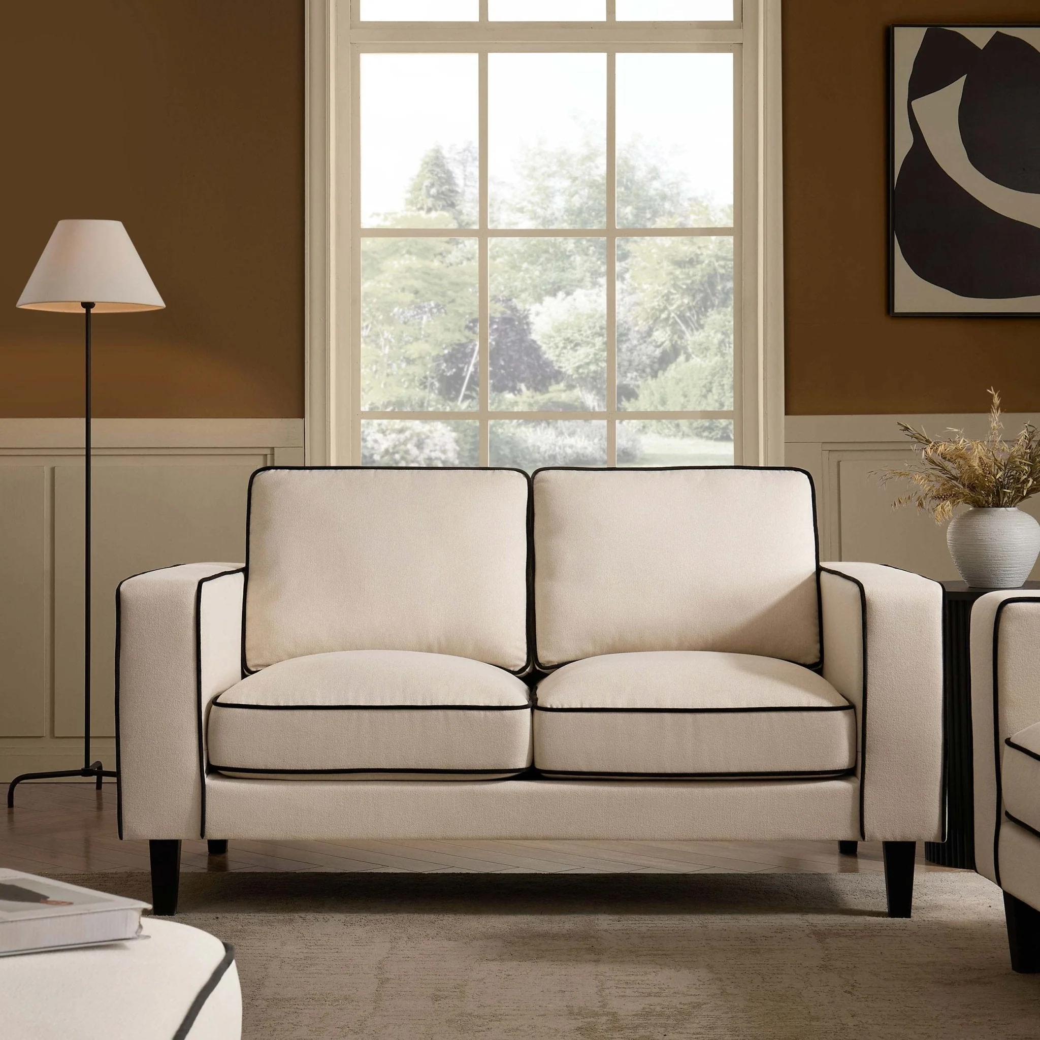 2 Seater Sofa - Cream Linen/Black