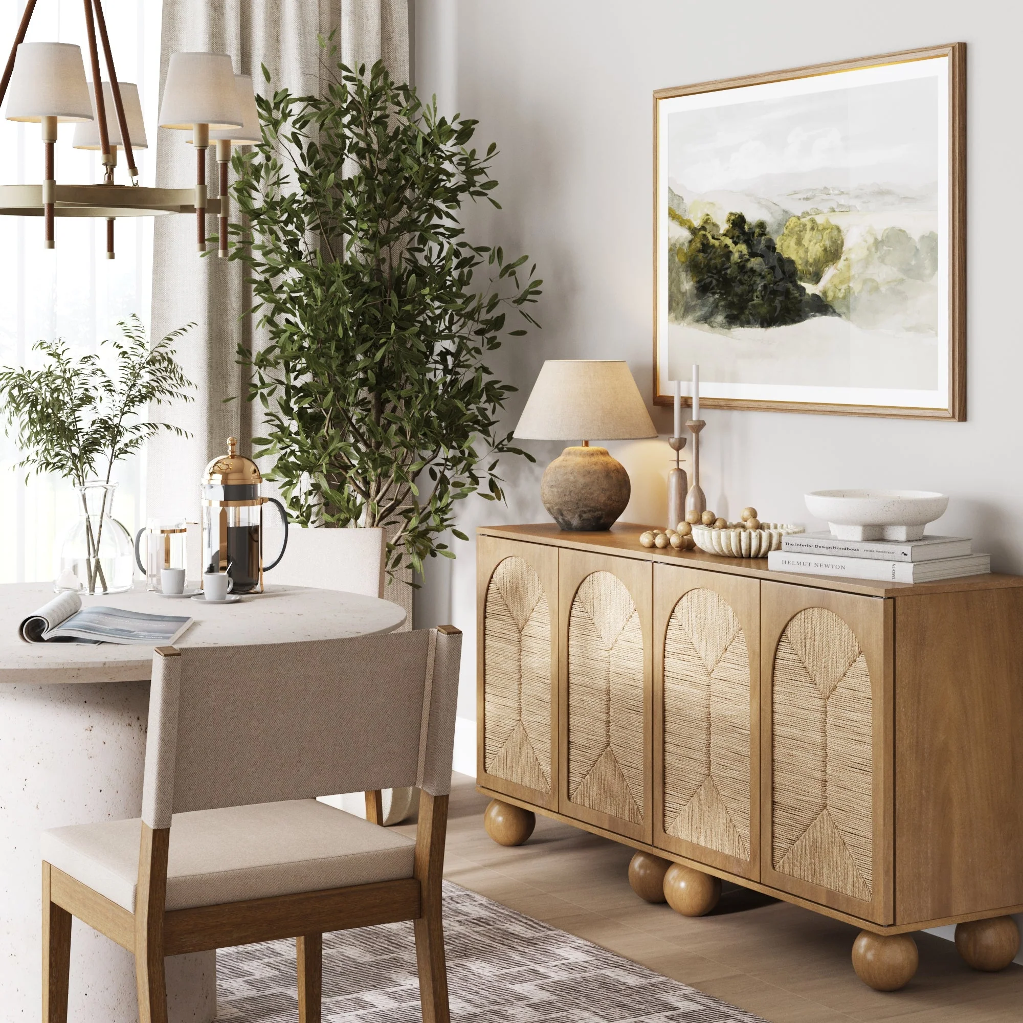 Seagrass Arched TV Console Cabinet for TVs up to 65 Light Brown