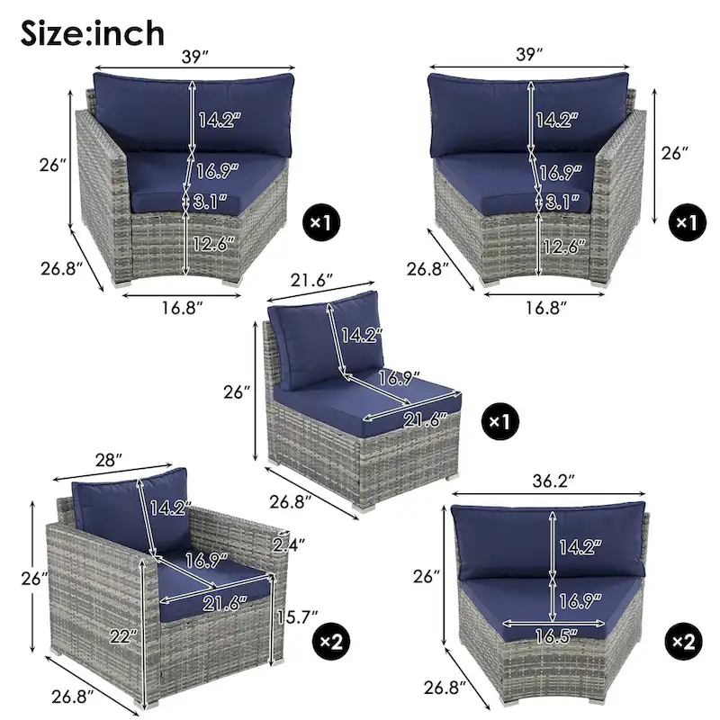 9-Piece Half-Moon Sectional Set with Nesting Table & Armchairs