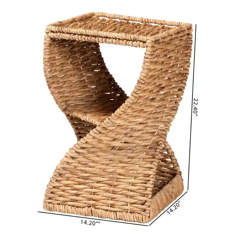 Seagrass End Table with Metal Helix Frame & Open Shelves, Bohemian Style, Fully Assembled