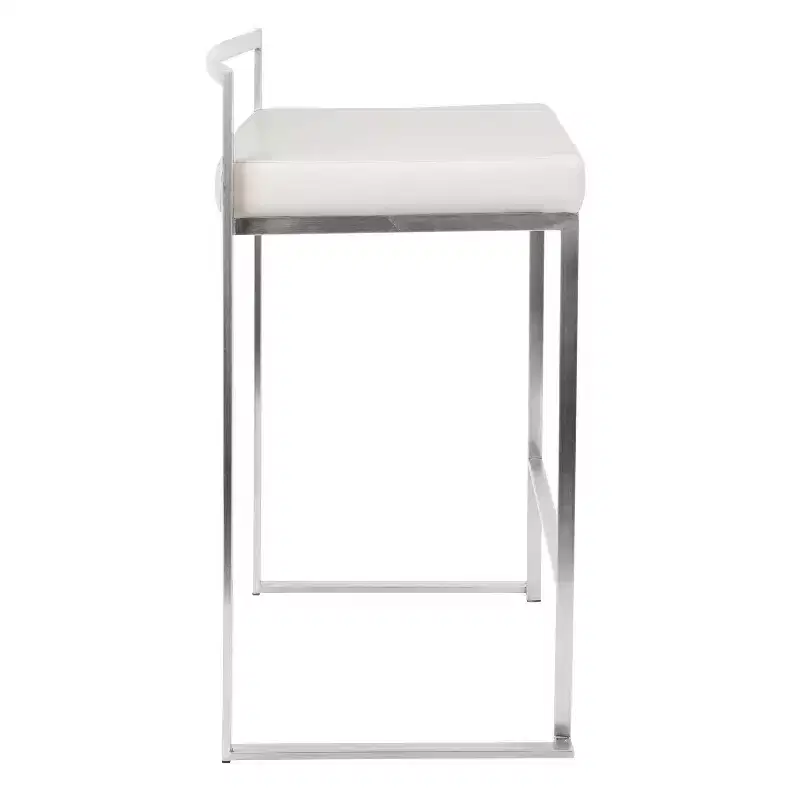 LumiSource Set of 3 Fuji Stacker Counter Height Barstools Stainless Steel/White PU