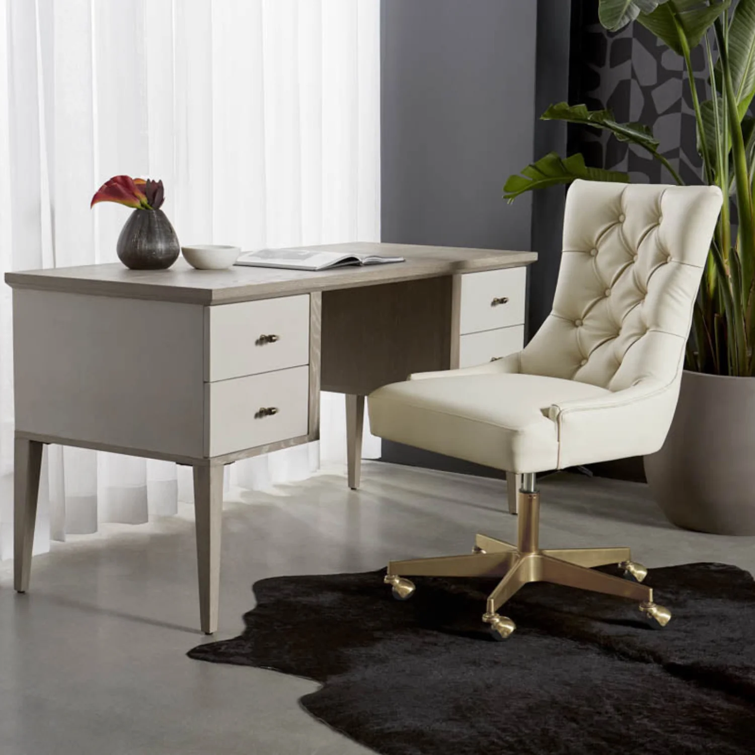 Modern Oak Desk - Office | Polished Finish