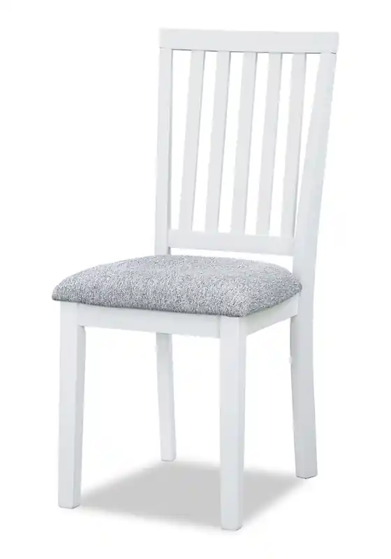 Bryn Dining Chair with Fabric Seat, Slat-Back White and Grey