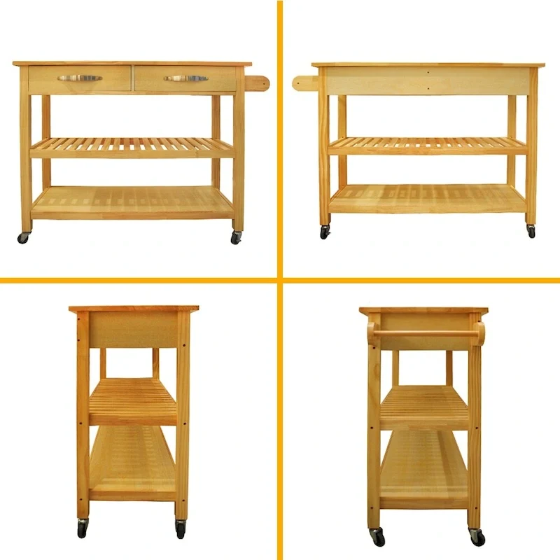 Kitchen Island & Kitchen Cart, Mobile Kitchen Island with Two Lockable Wheels, Rubber Wood Top, Simple Design