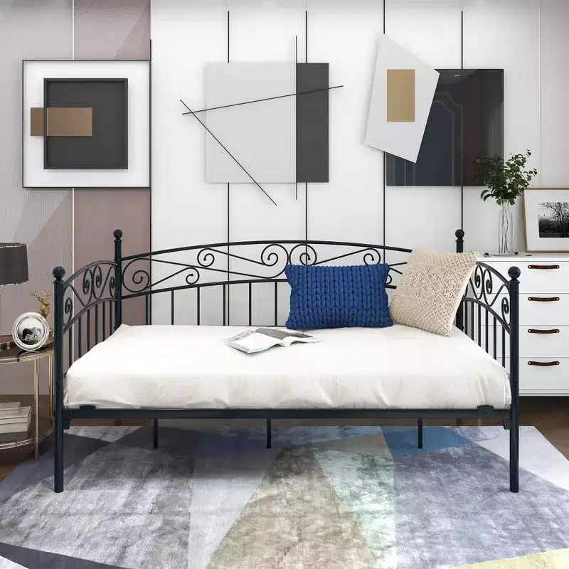Mid-Century Modern Metal Daybed Frame with Headboard