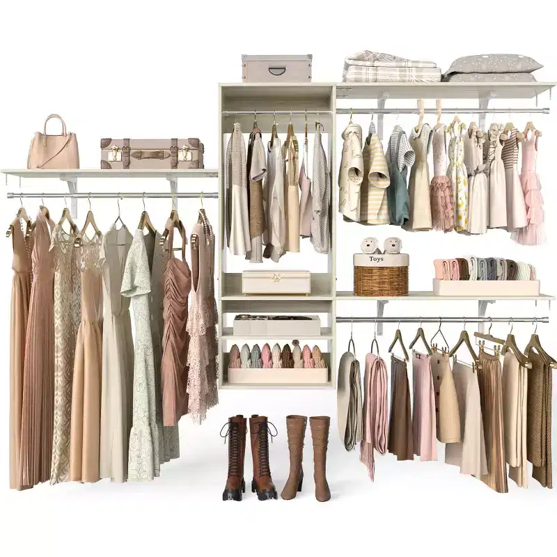 Closet Organizer System Wall-Mounted with Extendable Hanging Rods