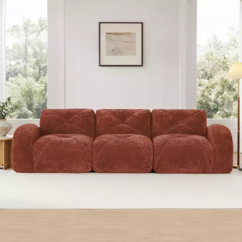 Clihome 110Boneless Sofa With Tufted,Soft Velvet Fabric,Modular Sectional Sofa,32D High Density Sponge,Anti-Slip Design,Ergonomic Design Bottom